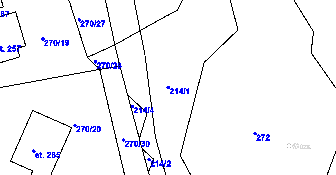 Parcela st. 214/1 v KÚ Veliny, Katastrální mapa