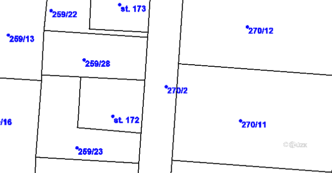 Parcela st. 270/2 v KÚ Veliny, Katastrální mapa