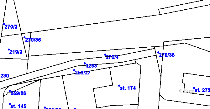 Parcela st. 270/4 v KÚ Veliny, Katastrální mapa