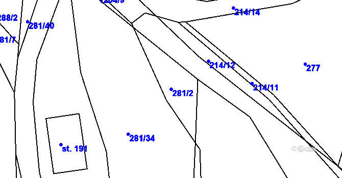 Parcela st. 281/2 v KÚ Veliny, Katastrální mapa