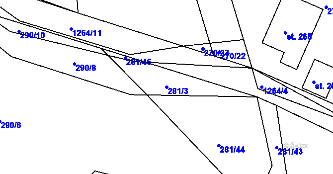 Parcela st. 281/3 v KÚ Veliny, Katastrální mapa