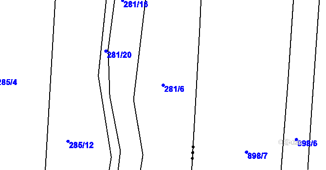 Parcela st. 281/6 v KÚ Veliny, Katastrální mapa