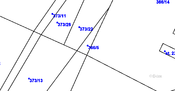 Parcela st. 366/5 v KÚ Veliny, Katastrální mapa