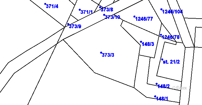 Parcela st. 373/3 v KÚ Veliny, Katastrální mapa