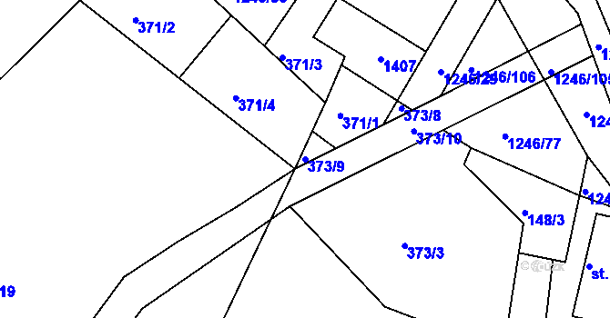Parcela st. 373/9 v KÚ Veliny, Katastrální mapa