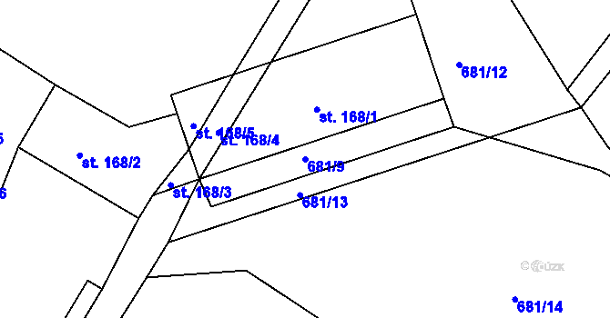 Parcela st. 681/9 v KÚ Veliny, Katastrální mapa