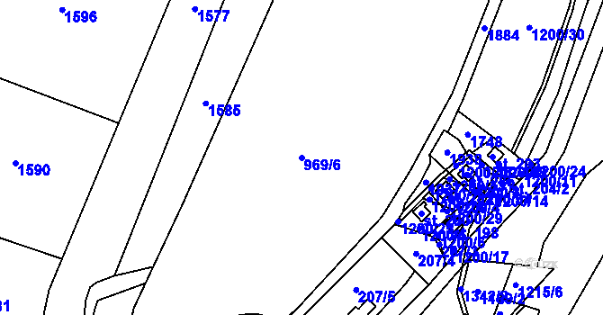 Parcela st. 969/6 v KÚ Veliny, Katastrální mapa