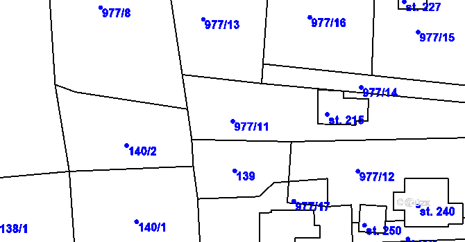 Parcela st. 977/11 v KÚ Veliny, Katastrální mapa
