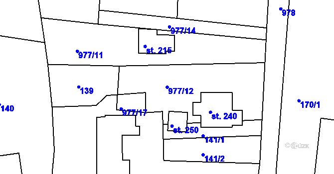 Parcela st. 977/12 v KÚ Veliny, Katastrální mapa