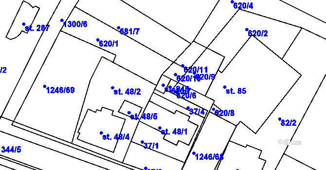 Parcela st. 245 v KÚ Veliny, Katastrální mapa