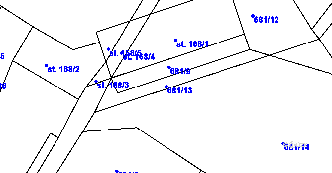Parcela st. 681/13 v KÚ Veliny, Katastrální mapa