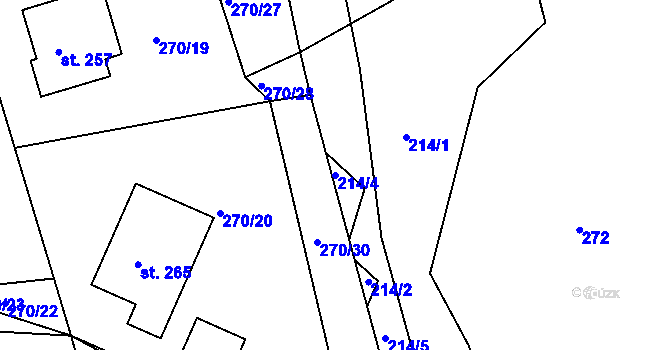 Parcela st. 214/4 v KÚ Veliny, Katastrální mapa
