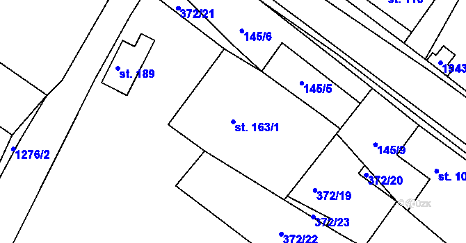 Parcela st. 163/1 v KÚ Veliny, Katastrální mapa