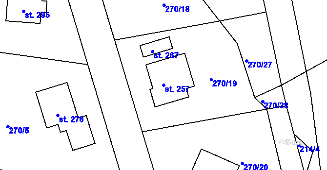 Parcela st. 257 v KÚ Veliny, Katastrální mapa