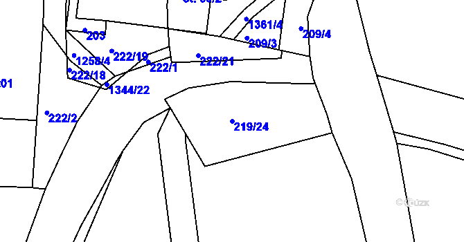 Parcela st. 219/24 v KÚ Veliny, Katastrální mapa