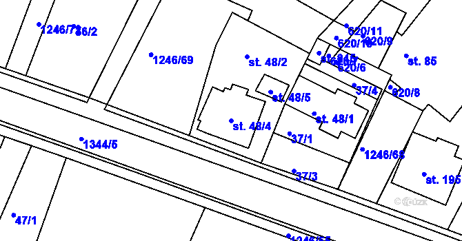 Parcela st. 48/4 v KÚ Veliny, Katastrální mapa