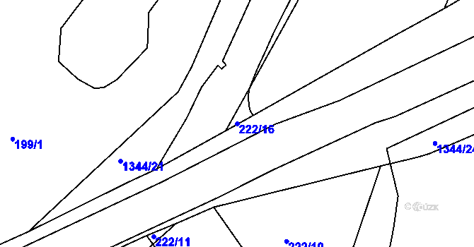 Parcela st. 222/16 v KÚ Veliny, Katastrální mapa