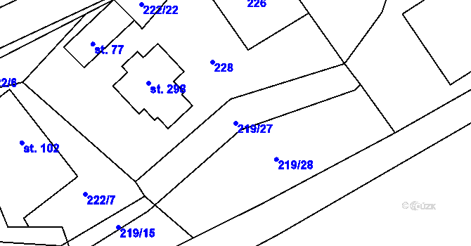 Parcela st. 219/27 v KÚ Veliny, Katastrální mapa