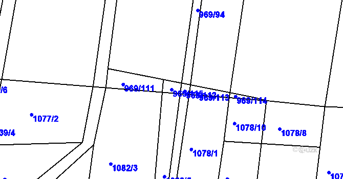 Parcela st. 969/115 v KÚ Veliny, Katastrální mapa