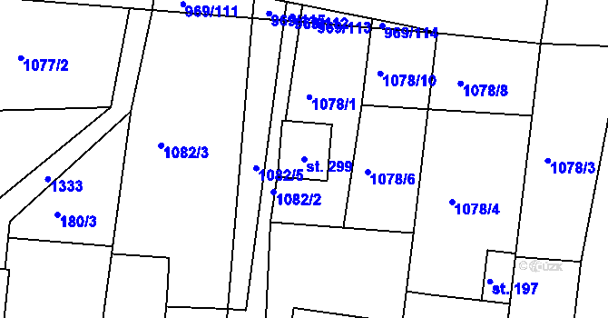 Parcela st. 299 v KÚ Veliny, Katastrální mapa