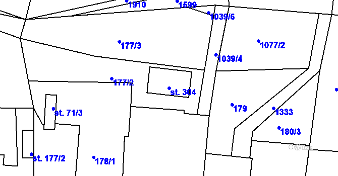 Parcela st. 304 v KÚ Veliny, Katastrální mapa