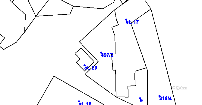 Parcela st. 497/2 v KÚ Hrzín, Katastrální mapa