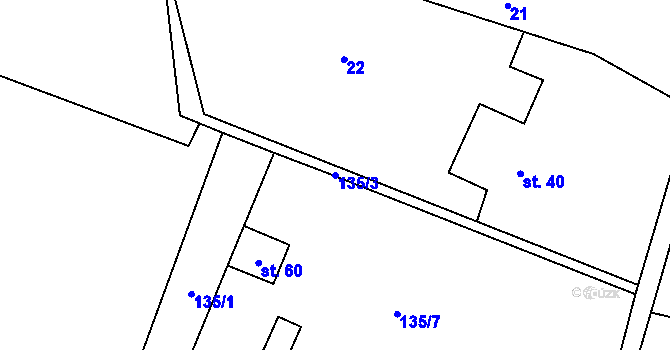 Parcela st. 135/3 v KÚ Nespery, Katastrální mapa