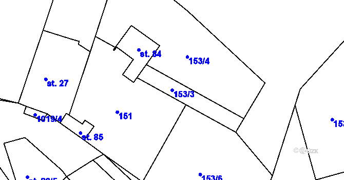 Parcela st. 153/3 v KÚ Ostrov u Veliše, Katastrální mapa