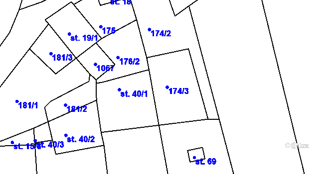 Parcela st. 174/3 v KÚ Ostrov u Veliše, Katastrální mapa