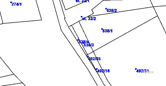 Parcela st. 538/3 v KÚ Ostrov u Veliše, Katastrální mapa