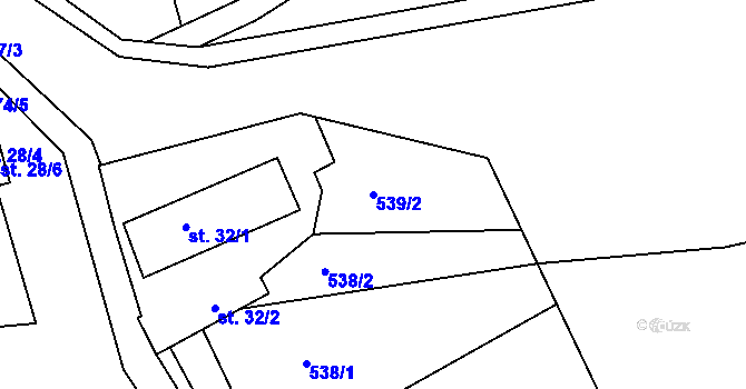 Parcela st. 539/2 v KÚ Ostrov u Veliše, Katastrální mapa