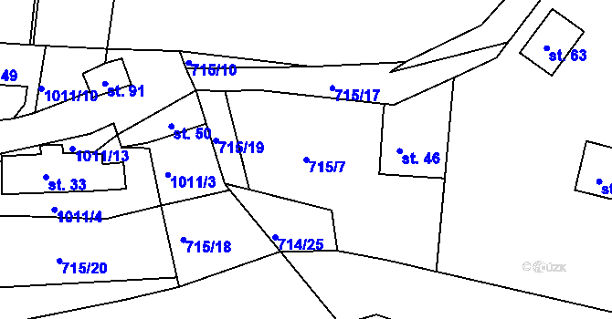 Parcela st. 715/7 v KÚ Ostrov u Veliše, Katastrální mapa