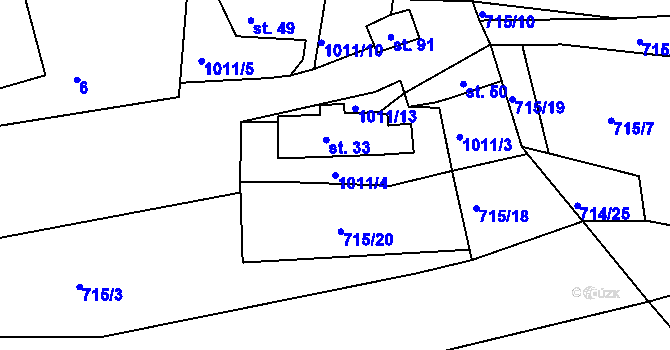 Parcela st. 1011/4 v KÚ Ostrov u Veliše, Katastrální mapa