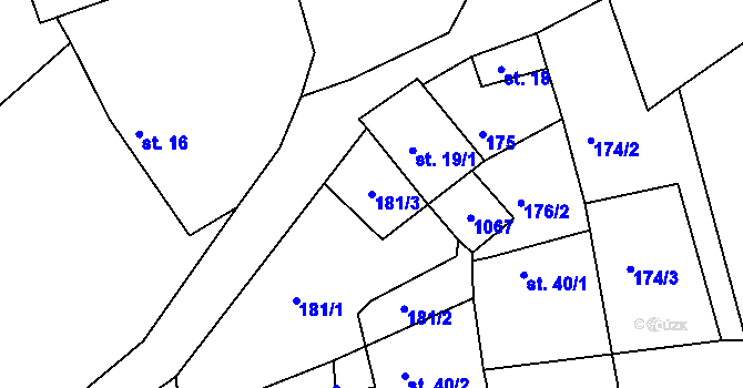 Parcela st. 181/3 v KÚ Ostrov u Veliše, Katastrální mapa