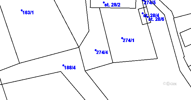 Parcela st. 274/4 v KÚ Ostrov u Veliše, Katastrální mapa