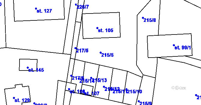 Parcela st. 215/5 v KÚ Veliš, Katastrální mapa