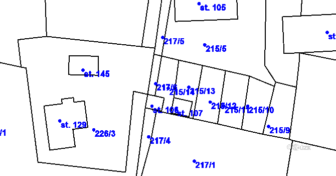 Parcela st. 215/14 v KÚ Veliš, Katastrální mapa
