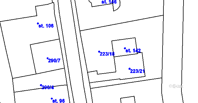 Parcela st. 223/18 v KÚ Bukvice, Katastrální mapa