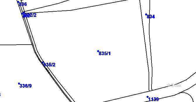 Parcela st. 835/1 v KÚ Bukvice, Katastrální mapa