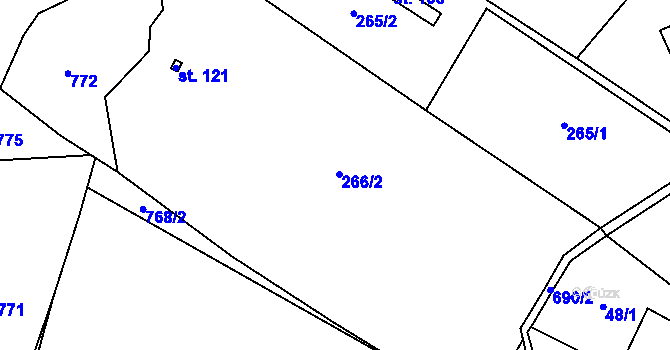 Parcela st. 266/2 v KÚ Bukvice, Katastrální mapa