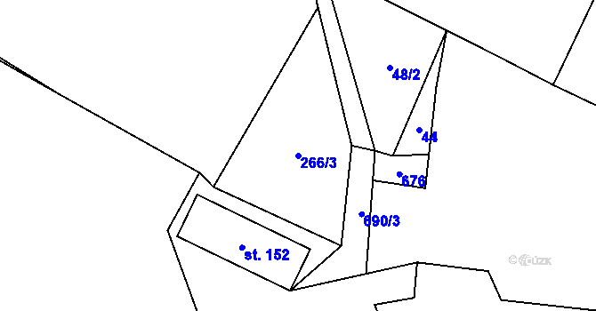 Parcela st. 266/3 v KÚ Bukvice, Katastrální mapa