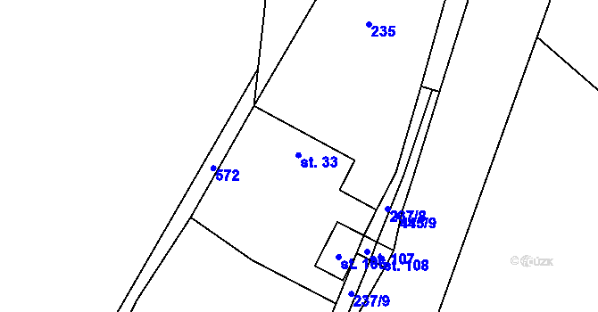Parcela st. 33 v KÚ Veliš u Jičína, Katastrální mapa