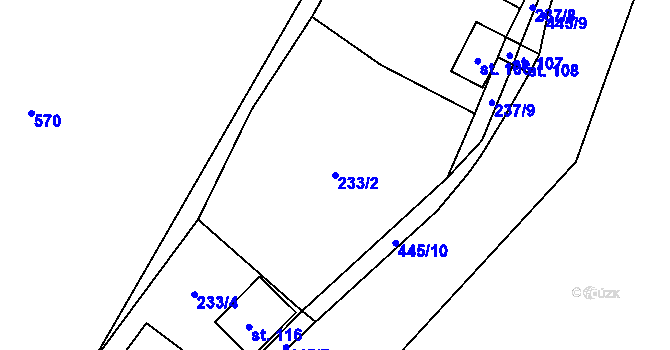Parcela st. 233/2 v KÚ Veliš u Jičína, Katastrální mapa