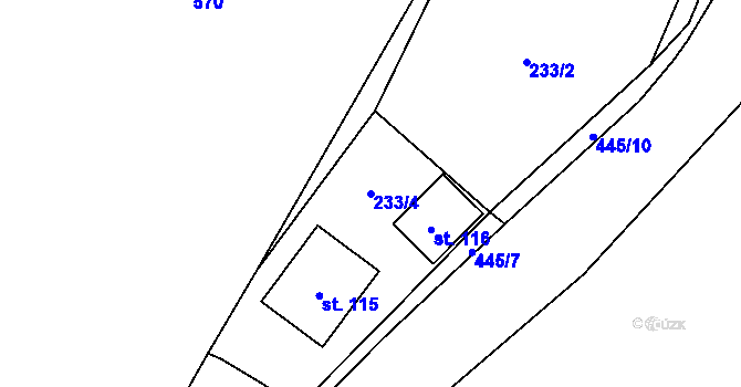 Parcela st. 233/4 v KÚ Veliš u Jičína, Katastrální mapa