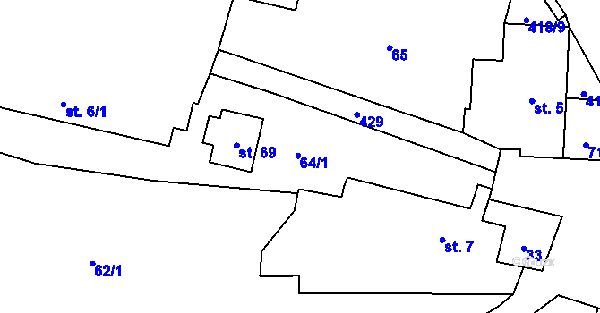 Parcela st. 64/1 v KÚ Veliš u Jičína, Katastrální mapa
