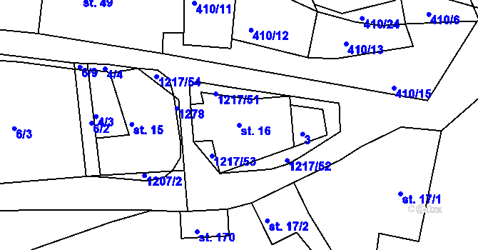 Parcela st. 16 v KÚ Velká nad Vltavou, Katastrální mapa