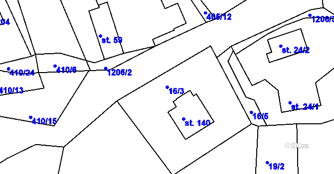 Parcela st. 16/3 v KÚ Velká nad Vltavou, Katastrální mapa