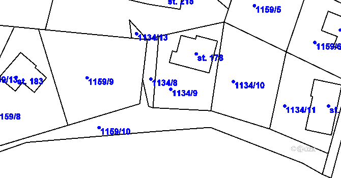 Parcela st. 1134/9 v KÚ Velká nad Vltavou, Katastrální mapa