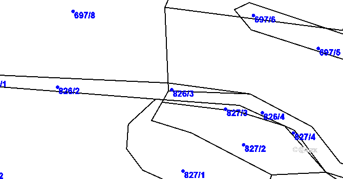 Parcela st. 826/3 v KÚ Velká nad Vltavou, Katastrální mapa