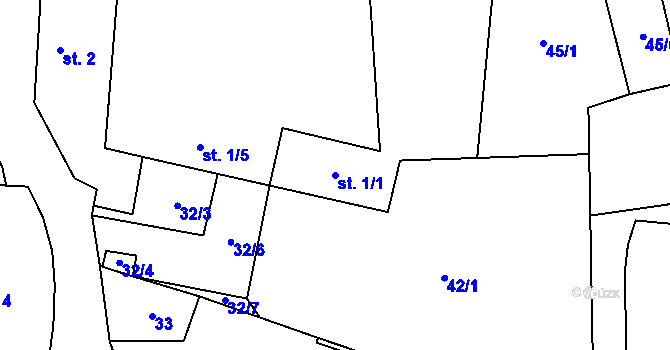 Parcela st. 1/1 v KÚ Velká u Milevska, Katastrální mapa